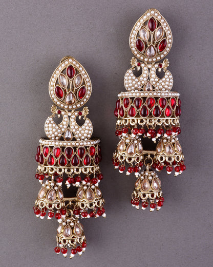 Red Sumaira Designer Peacock Earring