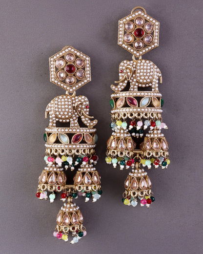 Multi Airavya Designer Elephant Earring