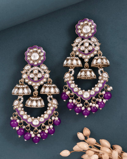 Purple Taha Meenakari Zircon Jhumki Earring