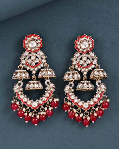 Red Taha Meenakari Zircon Jhumki Earring