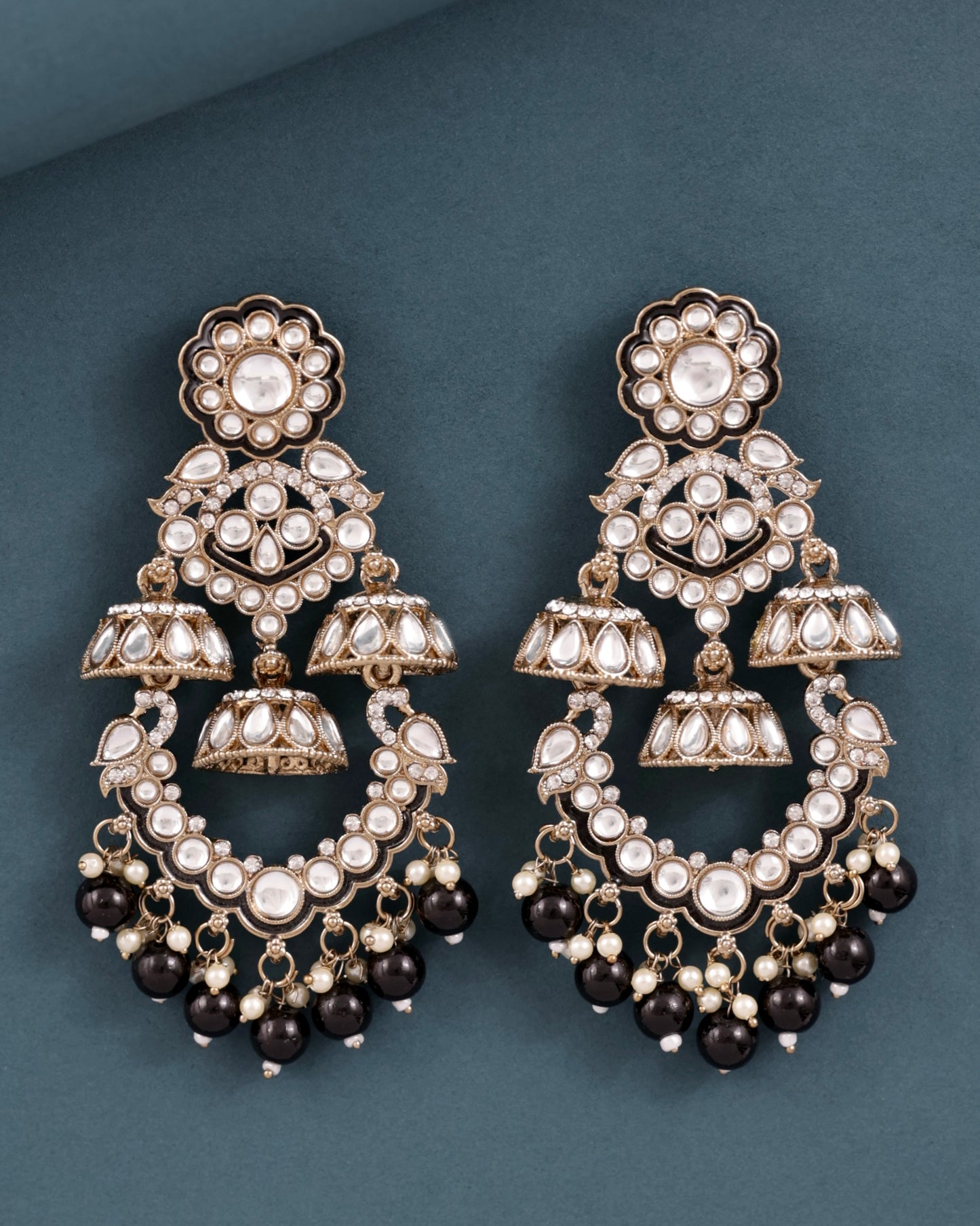 Black Taha Meenakari Zircon Jhumki Earring