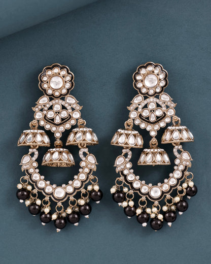 Black Taha Meenakari Zircon Jhumki Earring