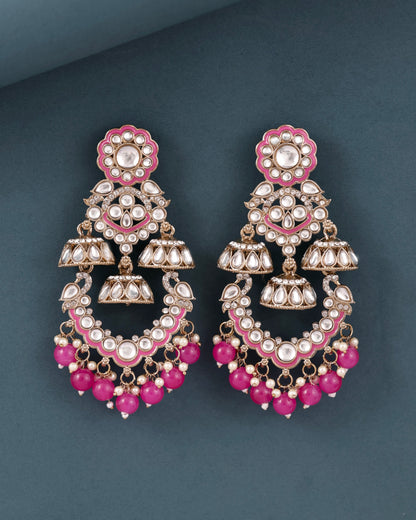 Pink Taha Meenakari Zircon Jhumki Earring