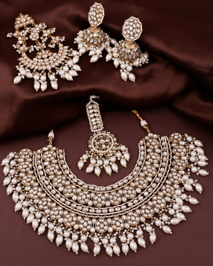 Pearl Navneet Statement Necklace Earring with Teeka and Side Jhumar/Passa