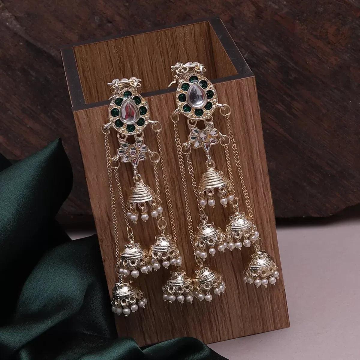 Dark Green Parveen Jhumka with Sahara