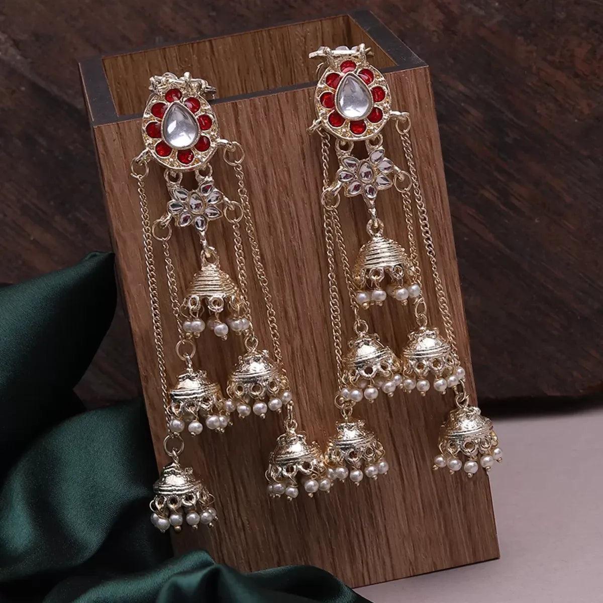 Red Parveen Jhumka with Sahara