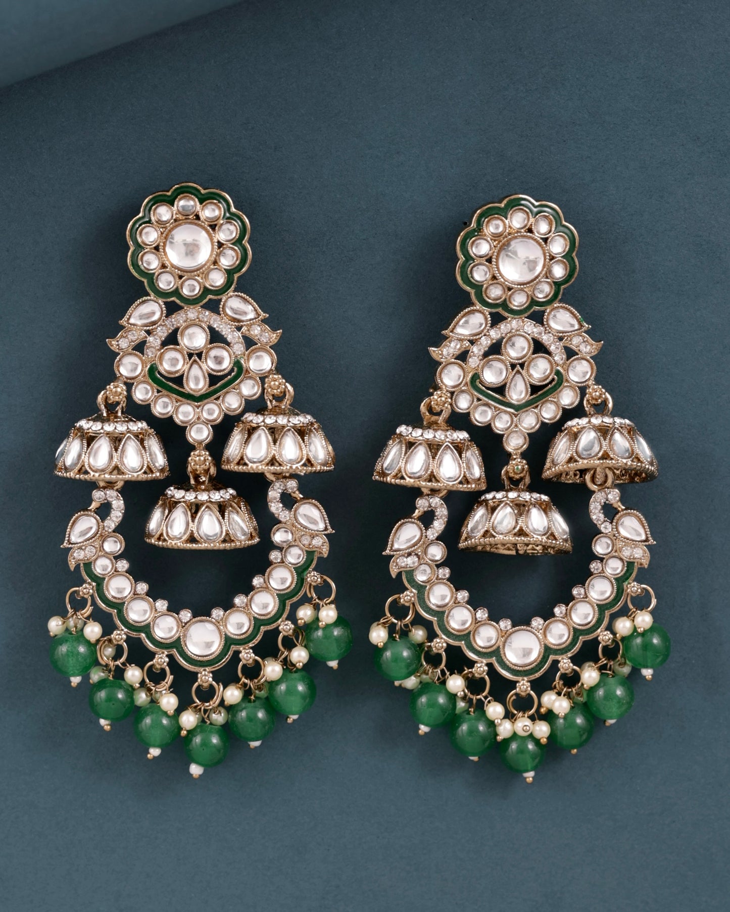 Green Taha Meenakari Zircon Jhumki Earring