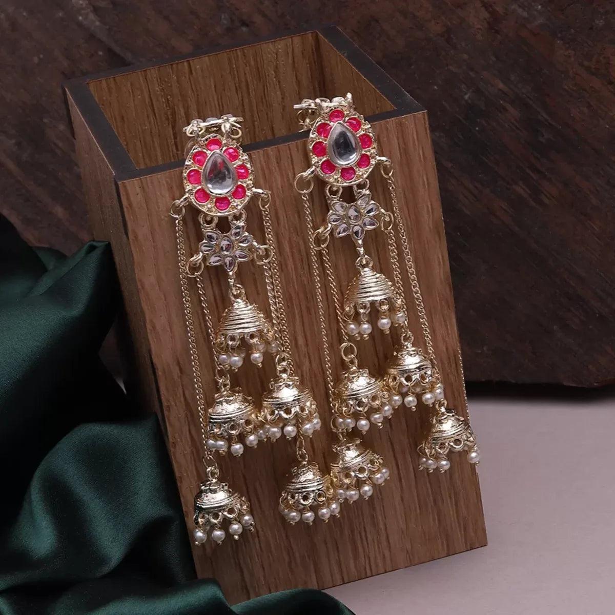 Dark Pink Parveen Jhumka with Sahara