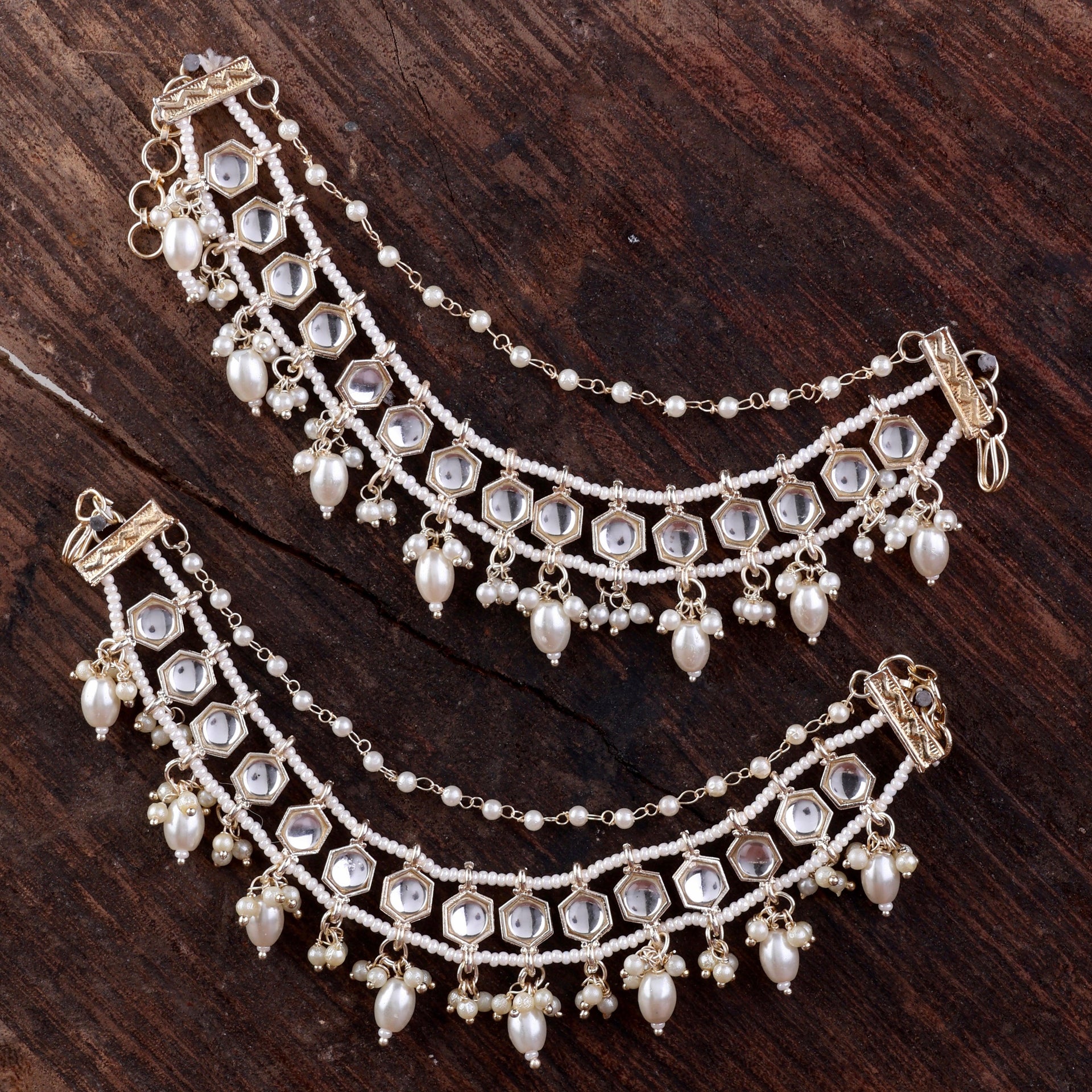 Anant Bahubali Kundan Kaan Chain Pair