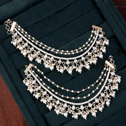 Parul Bahubali Kundan Kaan Chain Pair