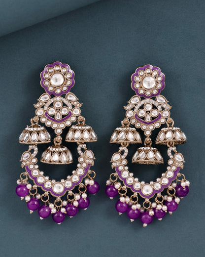 Purple Taha Meenakari Zircon Jhumki Earring