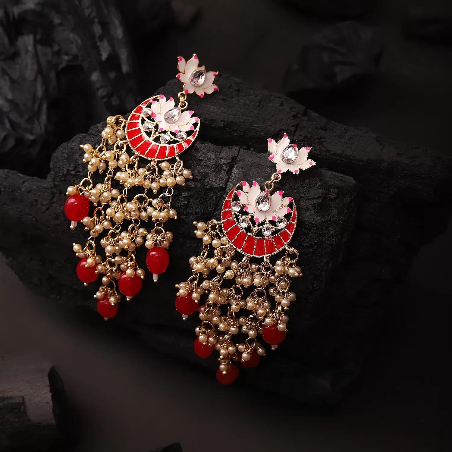 Red Roohi Designer Earring