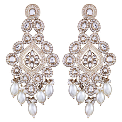 Pearl Pashmeena Designer Kundan Meena Earring