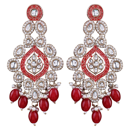 Red Pashmeena Designer Kundan Meena Earring