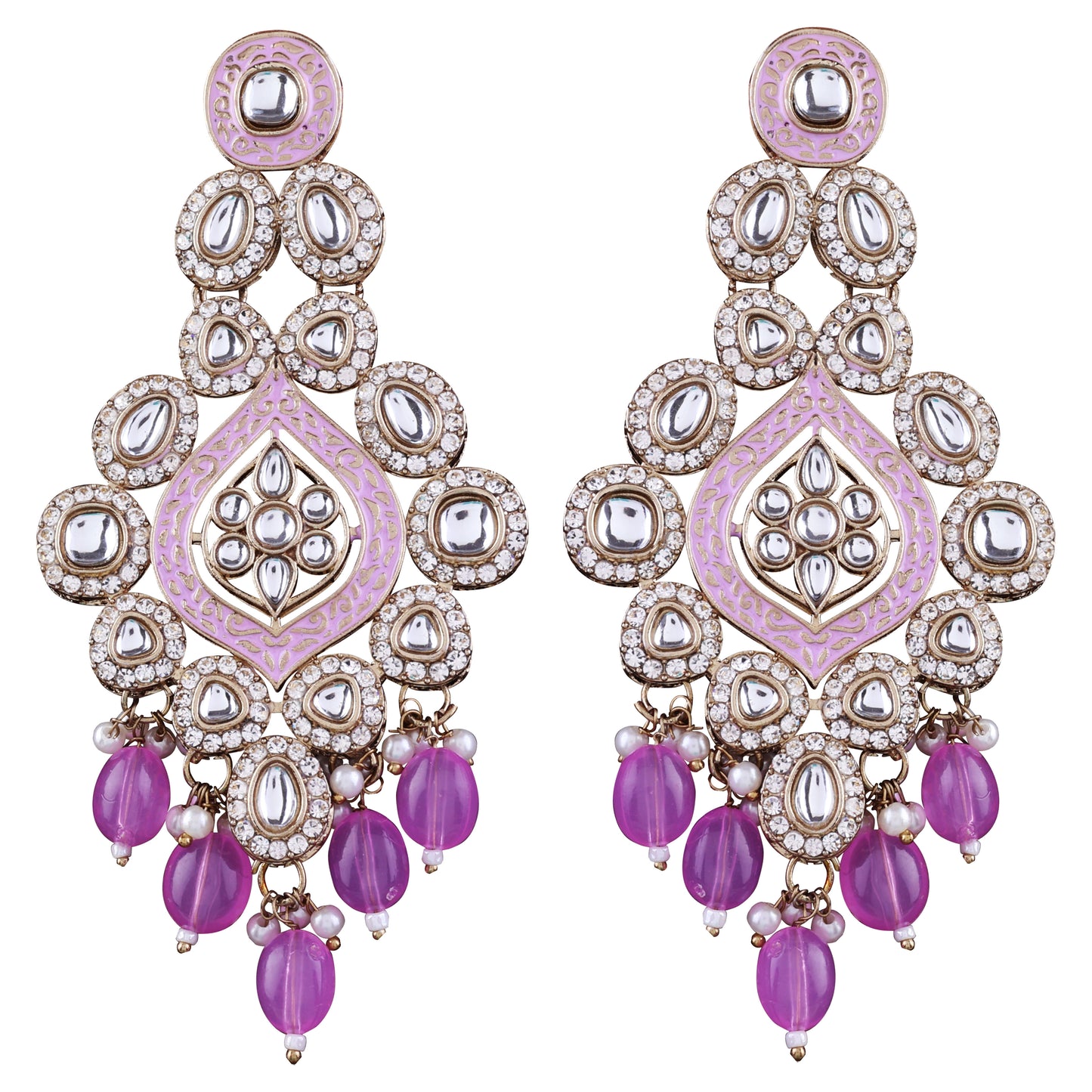 Lilac Pashmeena Designer Kundan Meena Earring