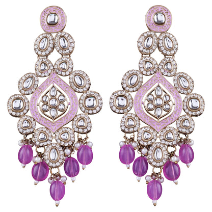 Lilac Pashmeena Designer Kundan Meena Earring