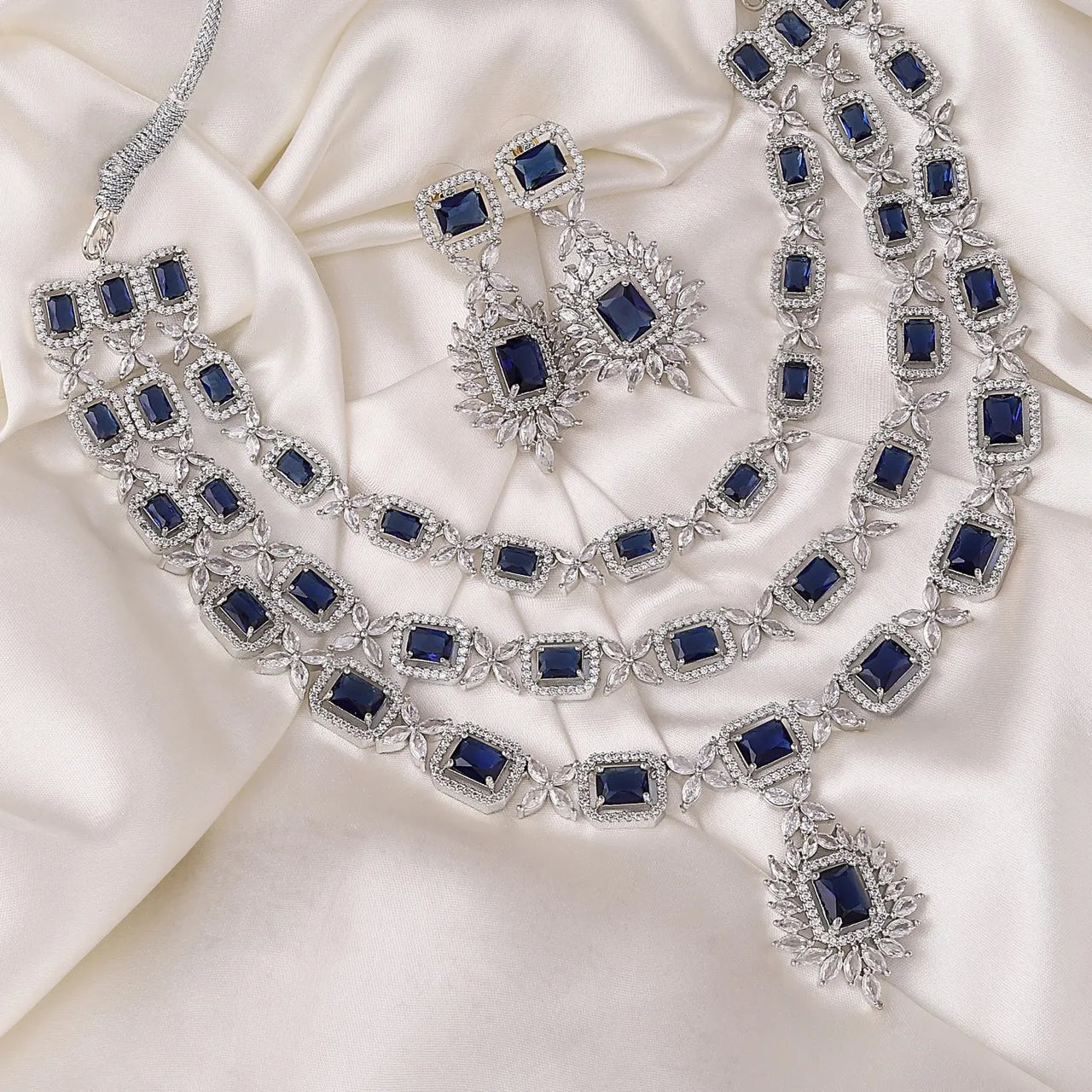 Blue Virusha American Diamond Necklace Set