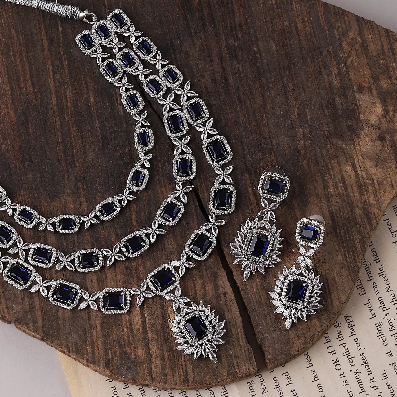 Blue Virusha American Diamond Necklace Set