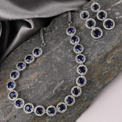 Blue Tia American Diamond Necklace Set