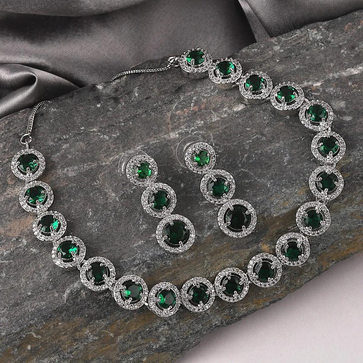 Emerald Green Tia American Diamond Necklace Set