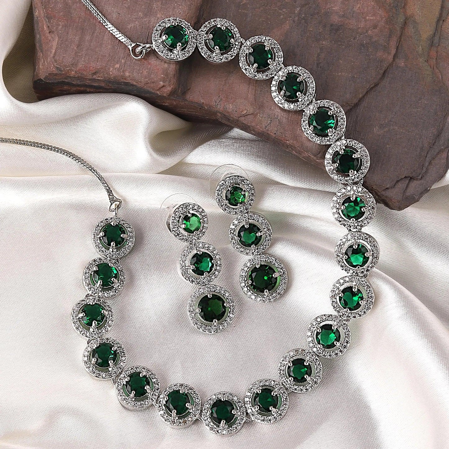 Emerald Green Tia American Diamond Necklace Set