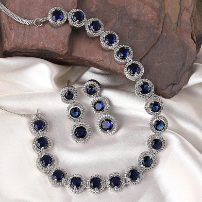 Blue Tia American Diamond Necklace Set