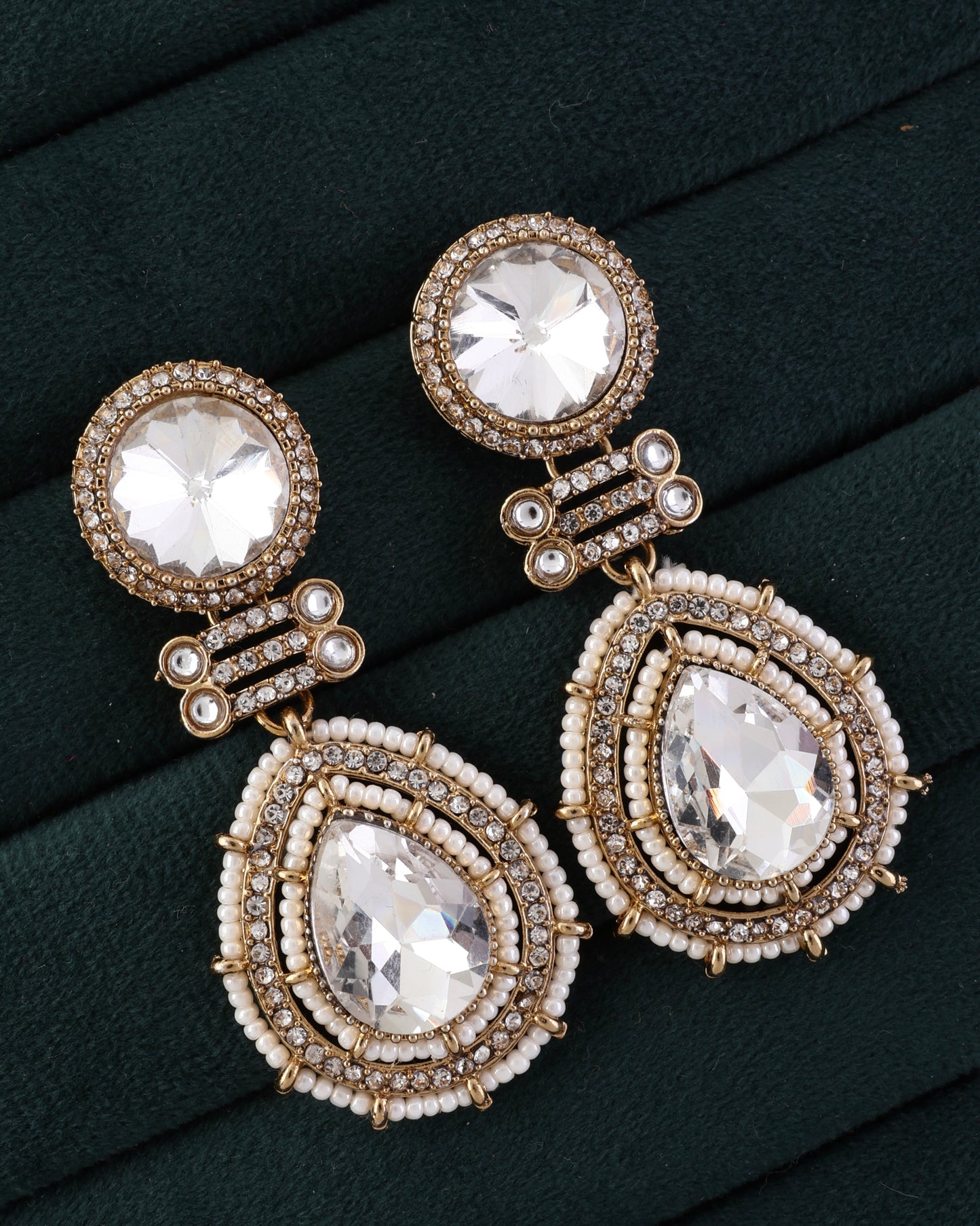 White Zyra Premium Designer Zircone Polki Dupe Earring