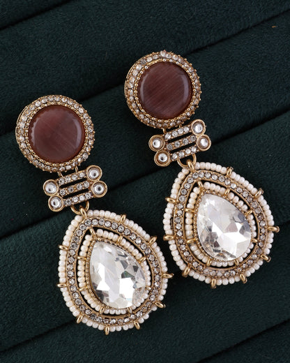 Wine Zyra Premium Designer Zircone Polki Dupe Earring