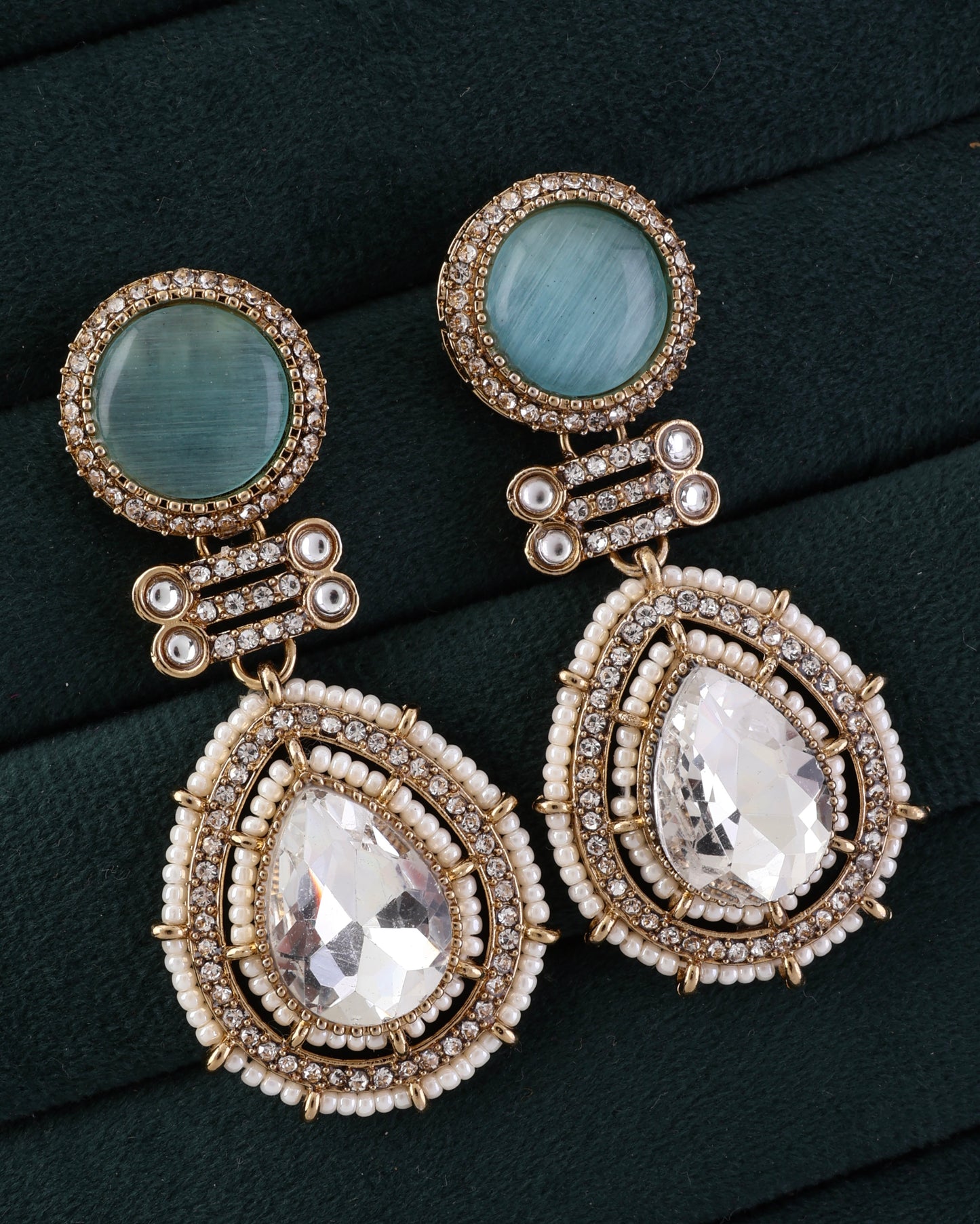 Turquoise Zyra Premium Designer Zircone Polki Dupe Earring