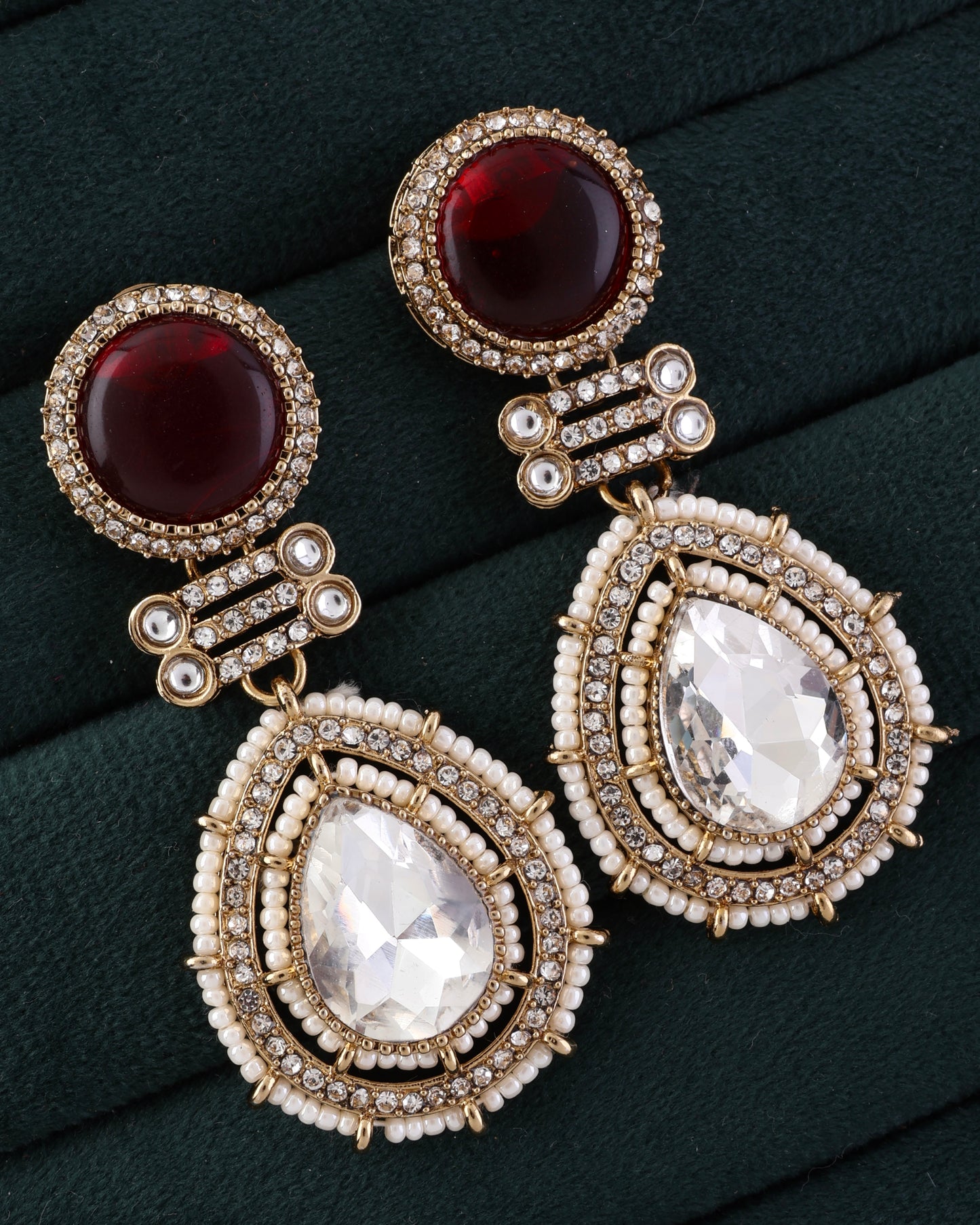 Red Zyra Premium Designer Zircone Polki Dupe Earring