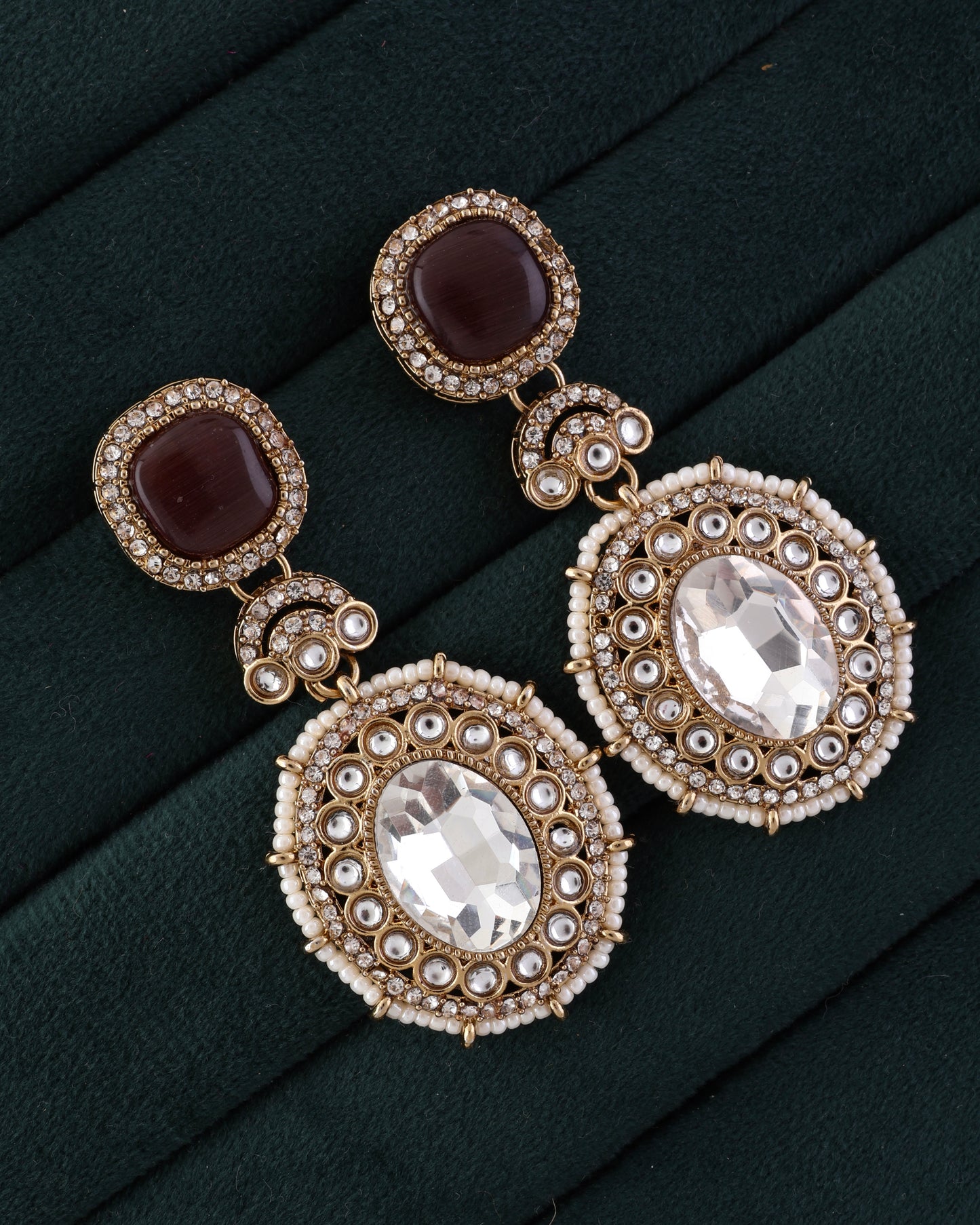 Wine Alishba Premium Designer Zircone Polki Dupe Earring