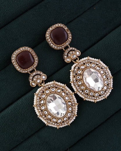 Wine Alishba Premium Designer Zircone Polki Dupe Earring