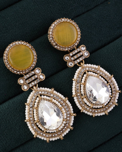 Yellow Zyra Premium Designer Zircone Polki Dupe Earring
