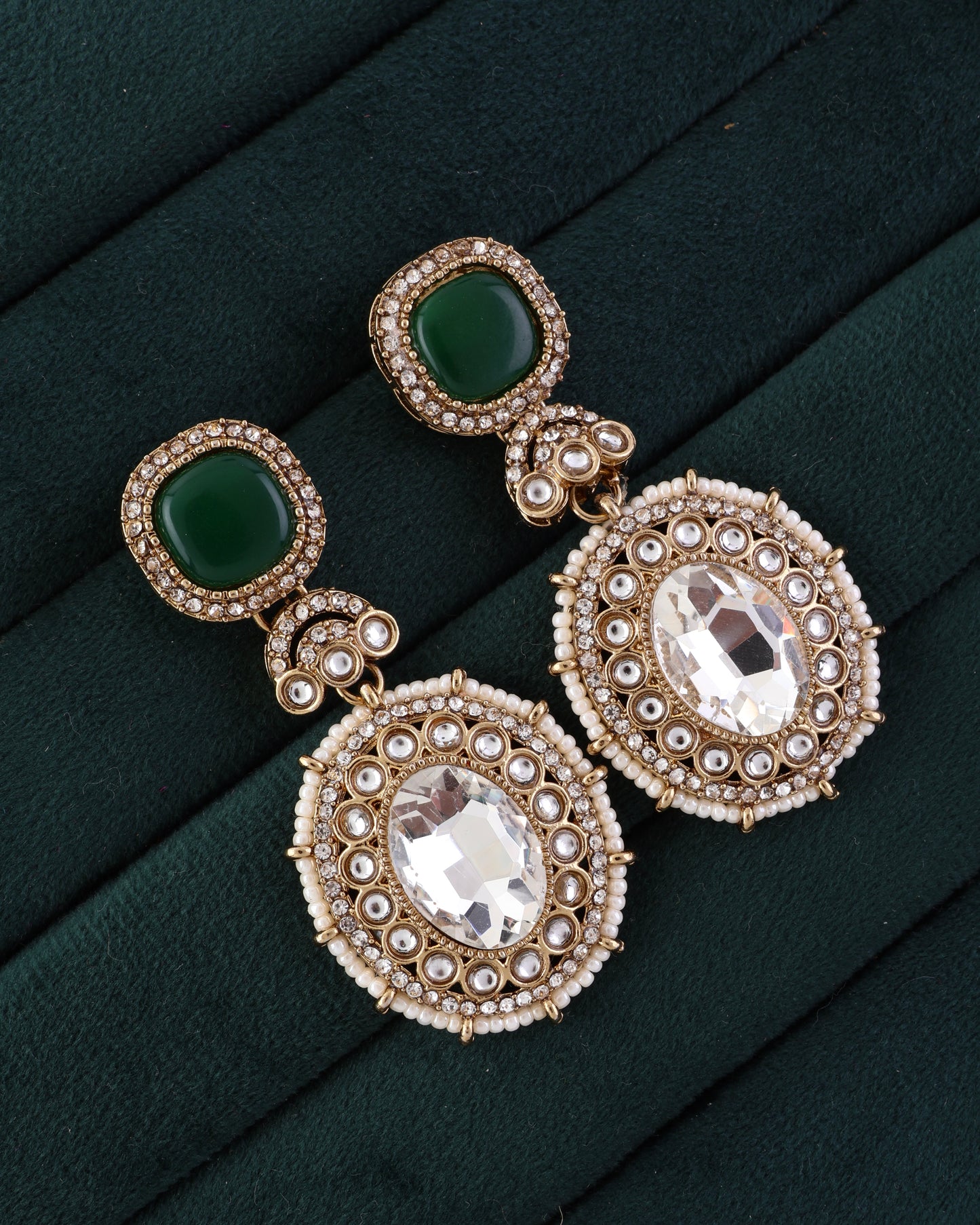 Green Alishba Premium Designer Zircone Polki Dupe Earring