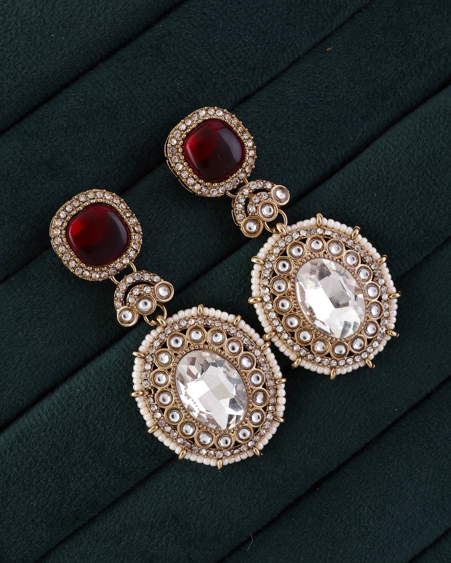 Red Alishba Premium Designer Zircone Polki Dupe Earring