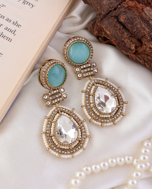 Turquoise Zyra Premium Designer Zircone Polki Dupe Earring