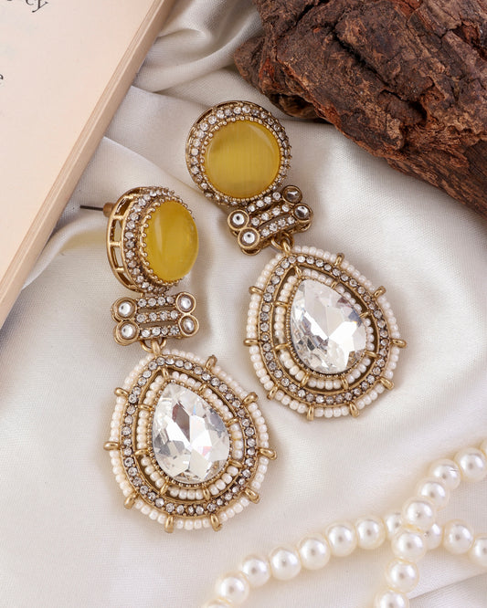 Yellow Zyra Premium Designer Zircone Polki Dupe Earring