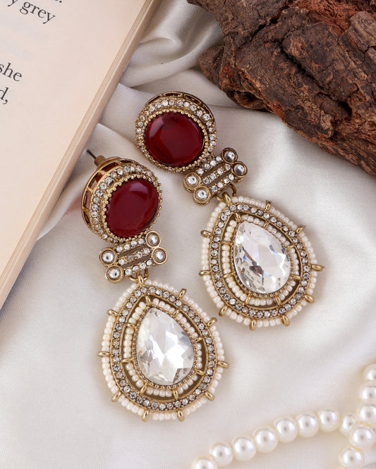 Red Zyra Premium Designer Zircone Polki Dupe Earring