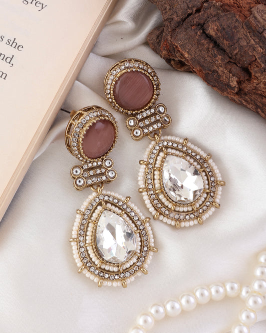 Wine Zyra Premium Designer Zircone Polki Dupe Earring