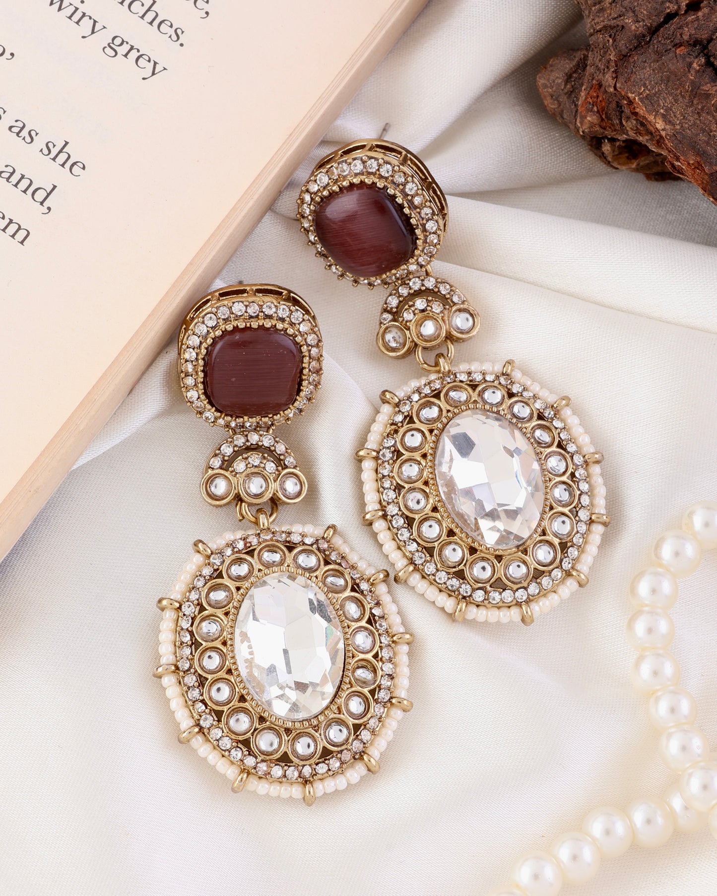 Wine Alishba Premium Designer Zircone Polki Dupe Earring