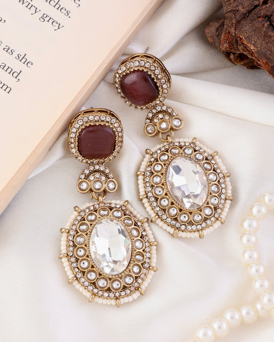Wine Alishba Premium Designer Zircone Polki Dupe Earring