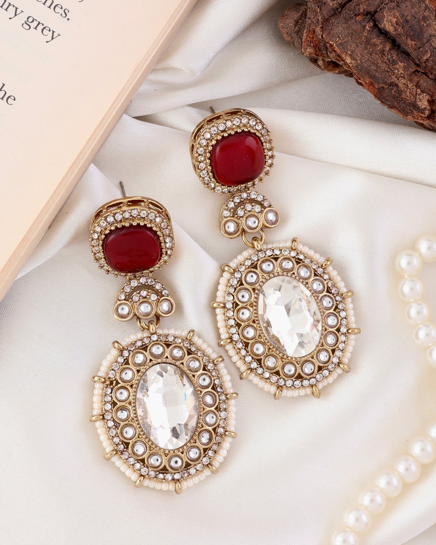 Red Alishba Premium Designer Zircone Polki Dupe Earring