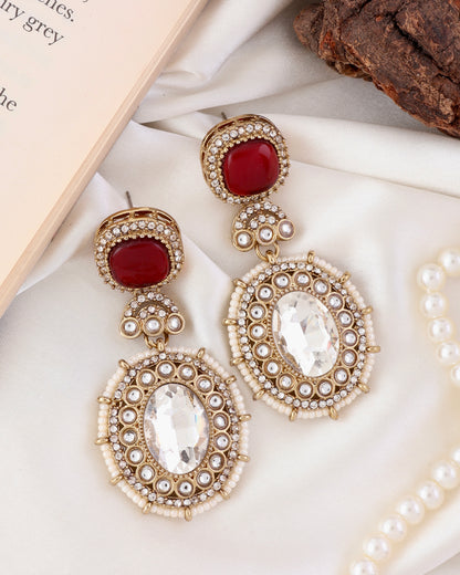 Red Alishba Premium Designer Zircone Polki Dupe Earring