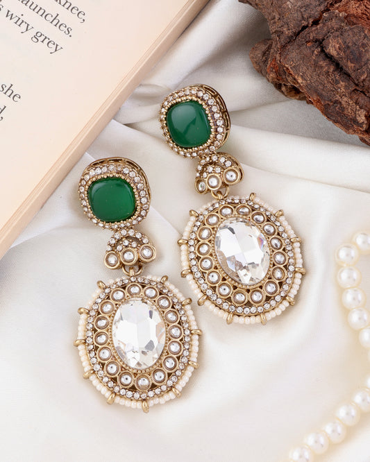 Green Alishba Premium Designer Zircone Polki Dupe Earring