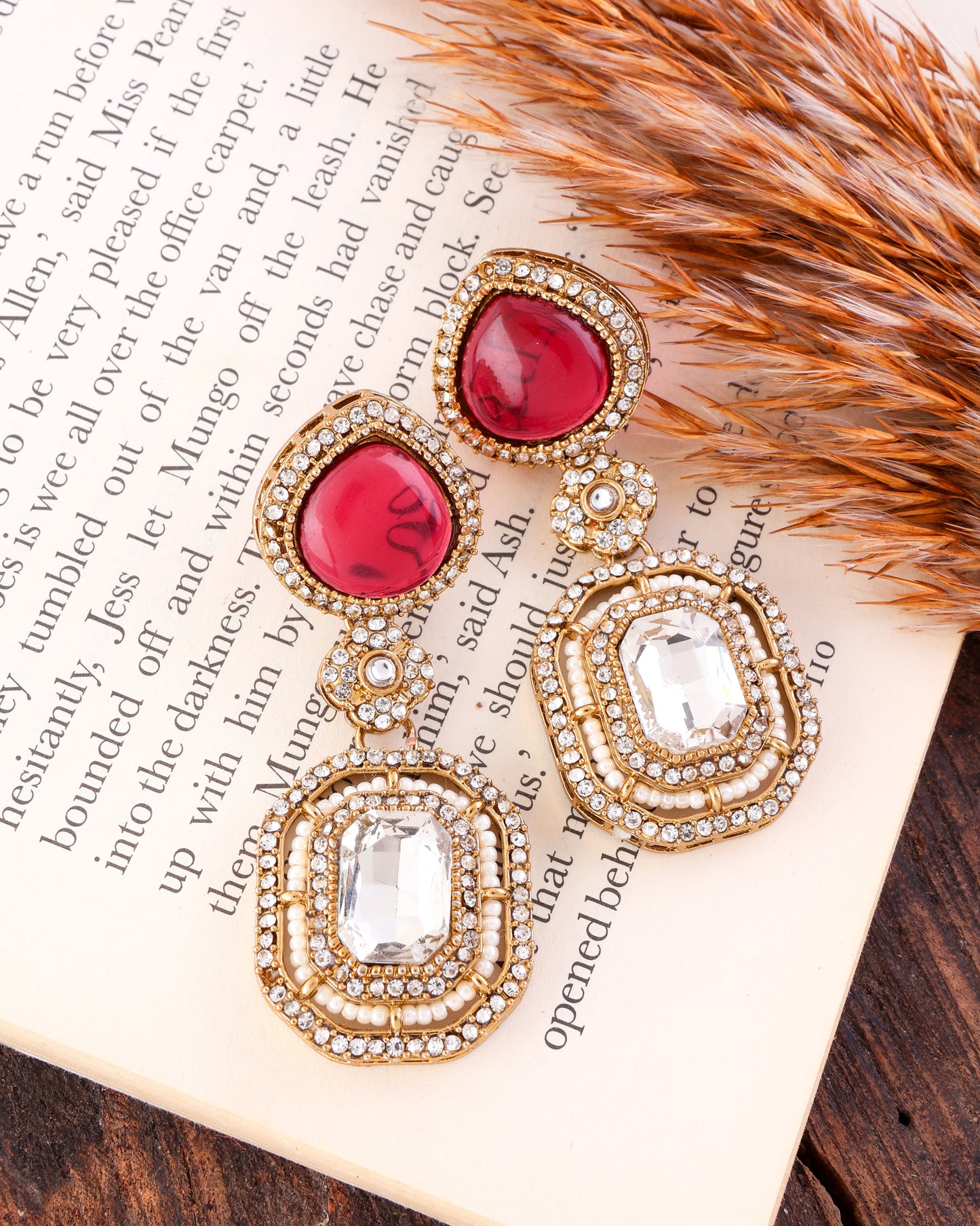 Red Arohita Premium Designer Zircone Polki Dupe Earring