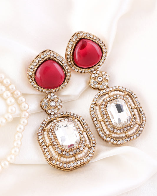 Red Arohita Premium Designer Zircone Polki Dupe Earring