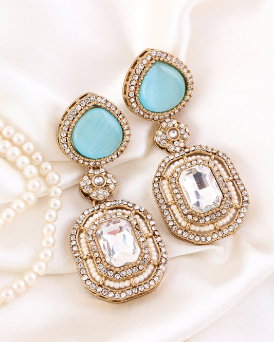 Turquoise Arohita Premium Designer Zircone Polki Dupe Earring