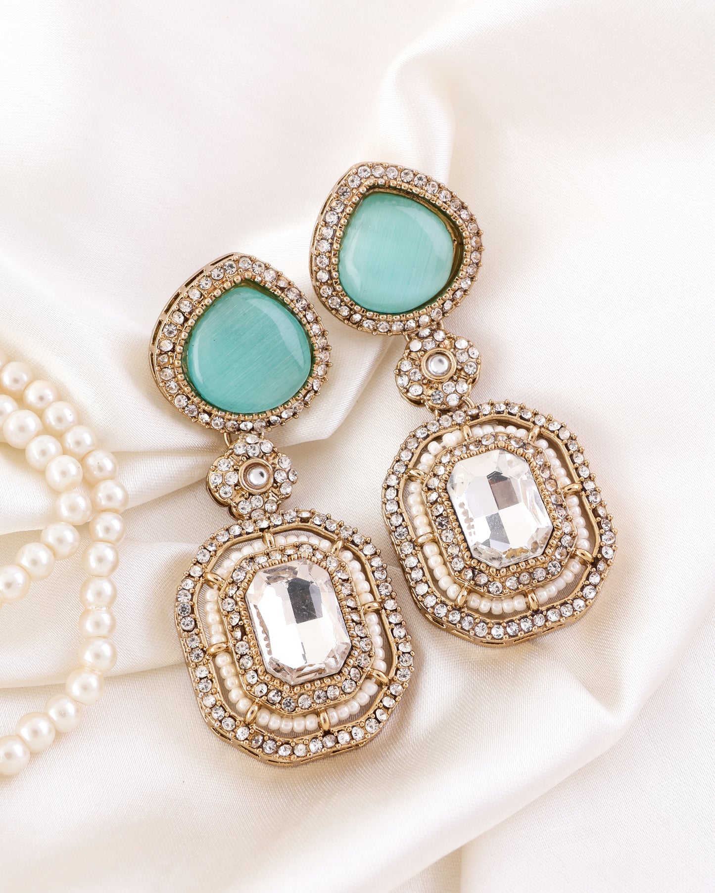 Mint Arohita Premium Designer Zircone Polki Dupe Earring