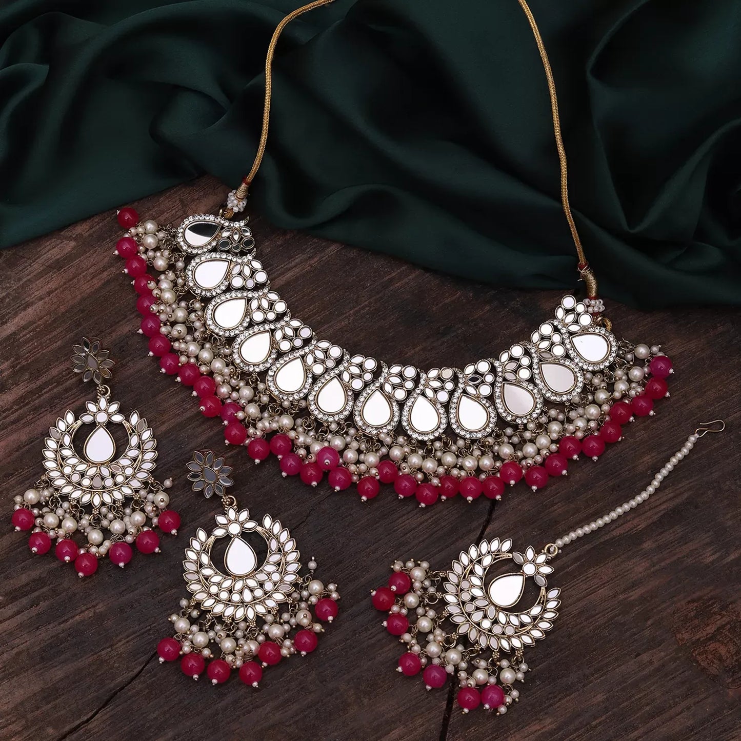 Dark Pink Sehnaz Mirror Necklace