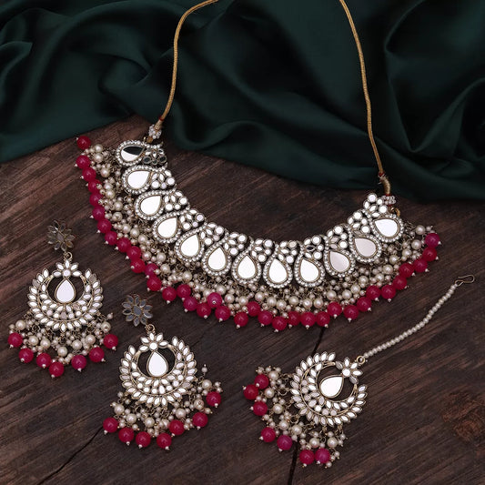 Dark Pink Sehnaz Mirror Necklace